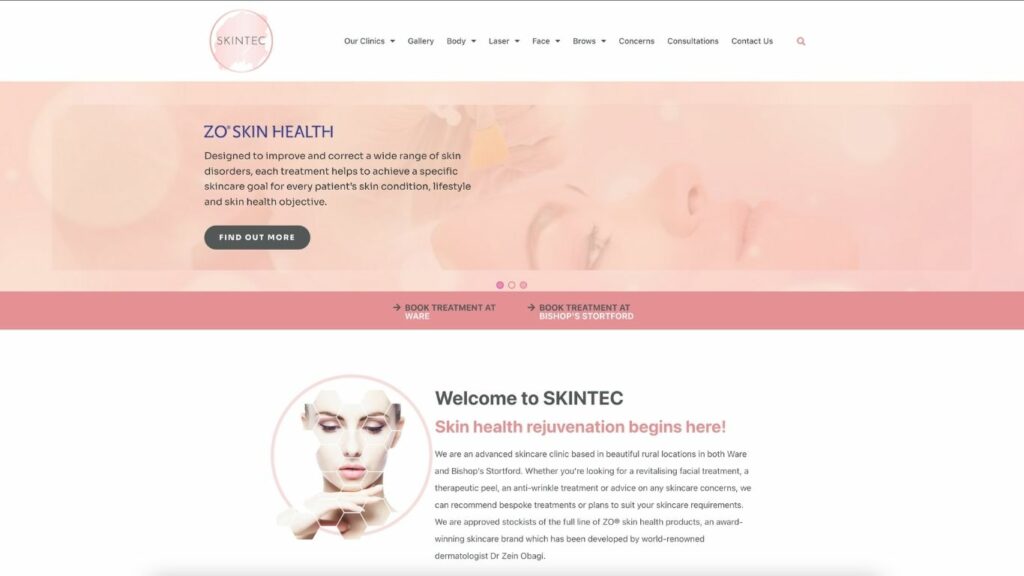 Skintec Website - Home Page